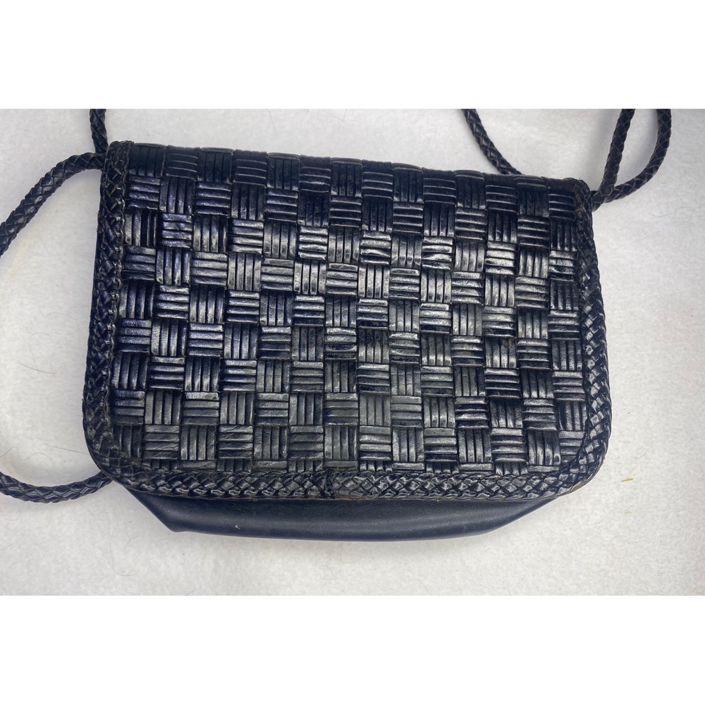 Eberle Woven Leather Crossbody Bag Small Black Vintage Retro Boho